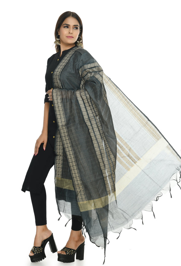 Women's Handloom Cotton Dupatta - Moeza