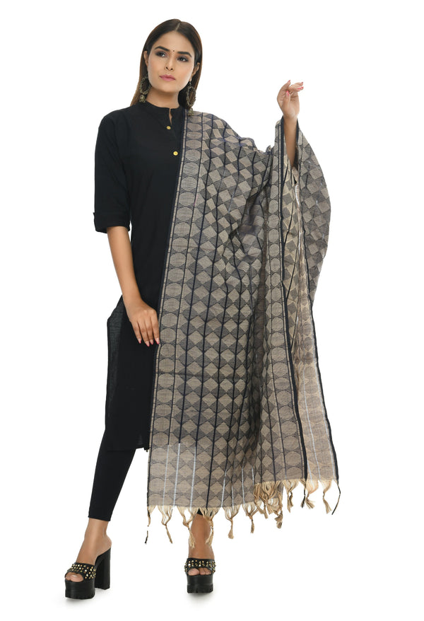 Women's Handloom Cotton Dupatta - Moeza