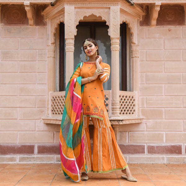 Women's Orange  Colour Sharara Set - Roohaniyat