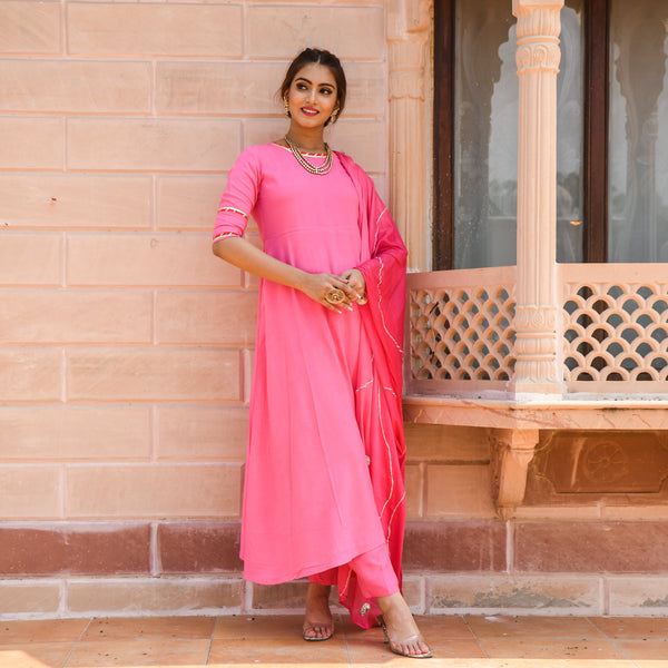 Women's Pink Colour Gota Patti Aline Suit Set  - Roohaniyat