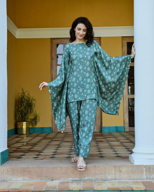 GREEN KAFTAN TOP WITH PANT