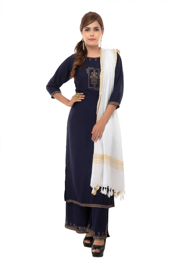 Women's Off White Color Golden Border Cotton Dupatta - Moeza