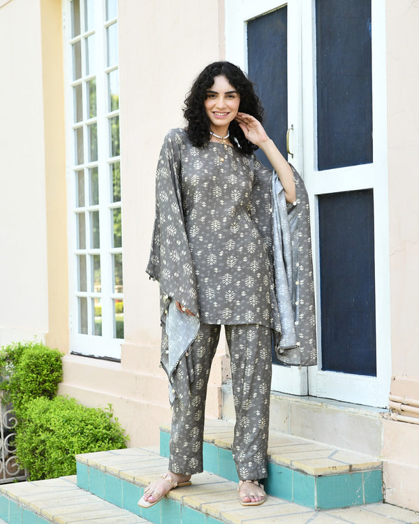 GREY KAFTAN TOP WITH PANTS