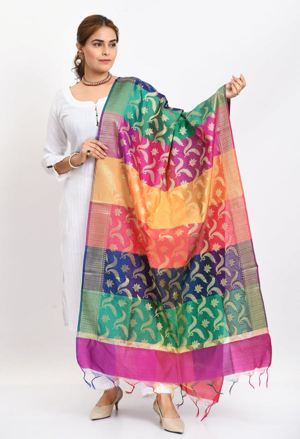 Women's Banarsi Silk Floral Woven Design Multi Dupatta - Moeza