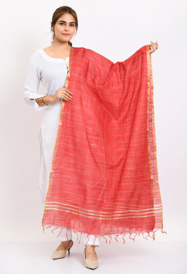 Women's Cotton Zari Box Red Dupatta - Moeza