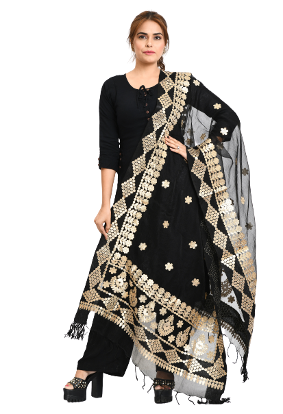 Women's Organza Gotta Patti Bridal Dupatta Black Dupatta - Moeza