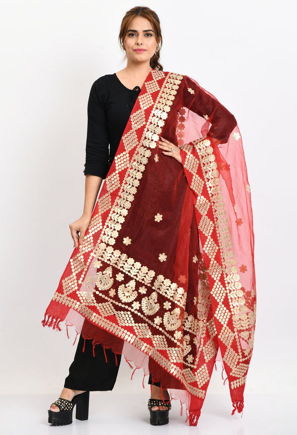 Women's Organza Gotta Patti Bridal Dupatta Red Dupatta - Moeza