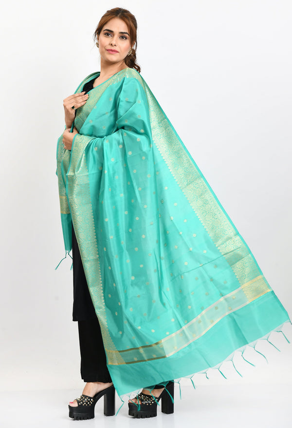 Women's Banarsi Silk Woven Design Sea Green Dupatta - Moeza