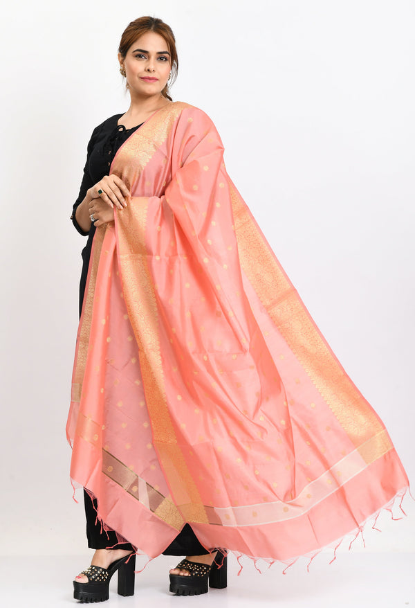 Women's Banarsi Silk Woven Design Baby Pink Dupatta - Moeza