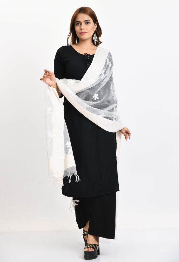 Women's Orgenza All Over Chikan Work White Dupatta - Moeza