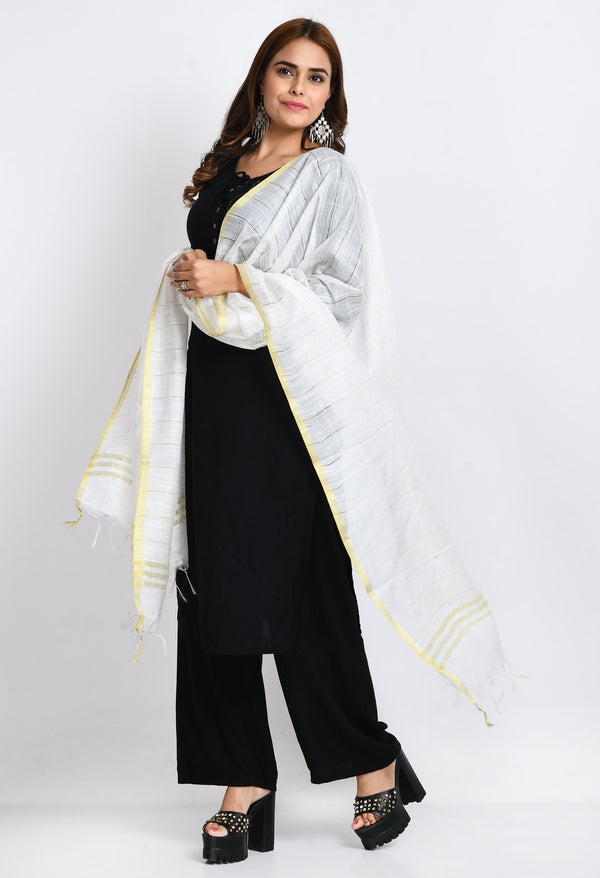 Women's Cotton Zari Box White Dupatta - Moeza