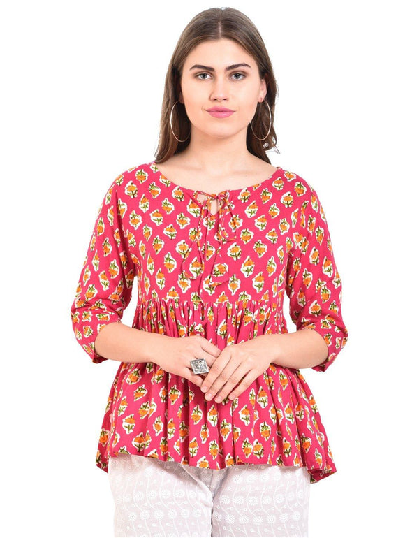 Women Pink Printed Top by Myshka (1 Pc Set) - Indiakreations