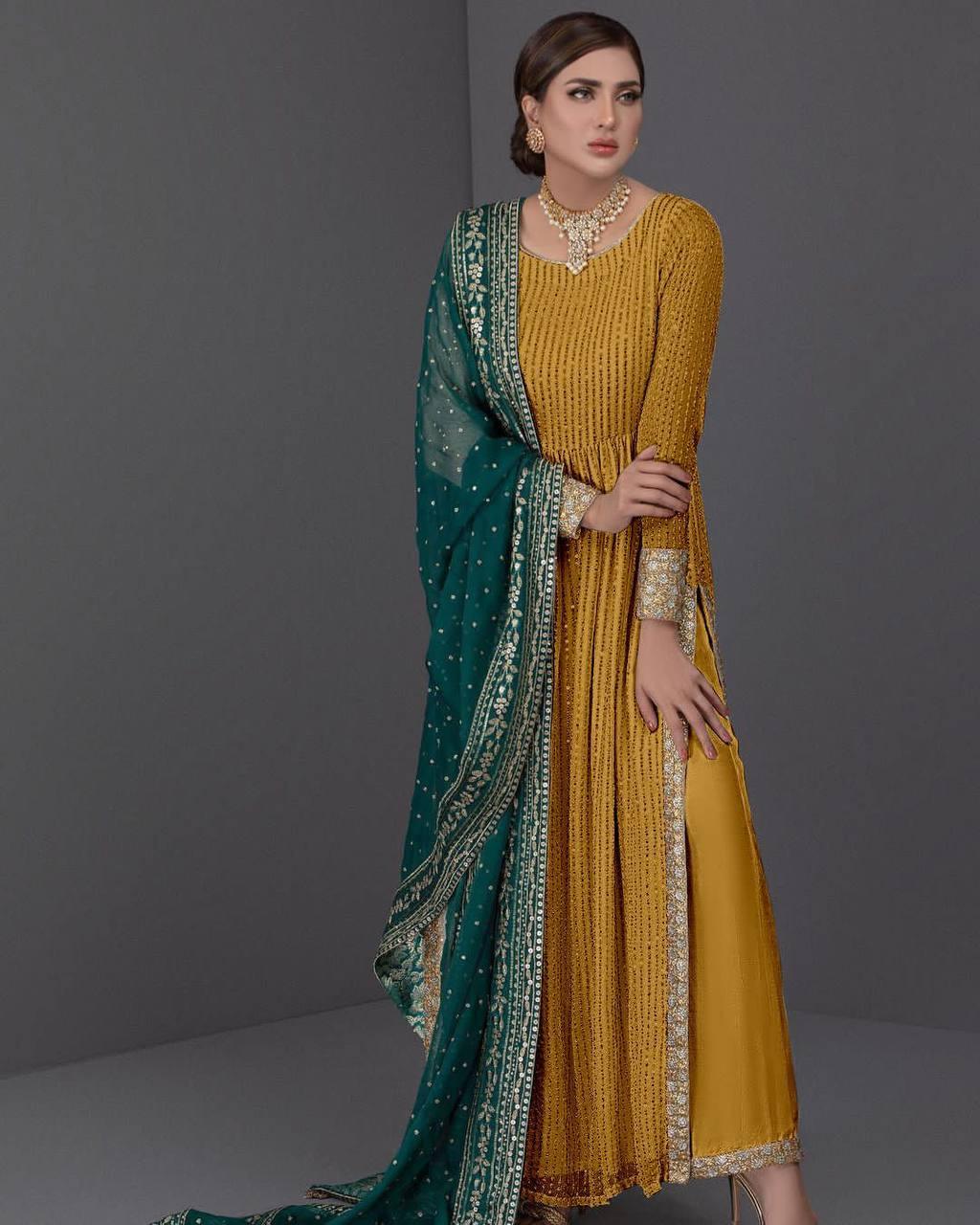 Yellow Georgette Embroidery Salwar Suit with Dupatta Set - Indiakreations