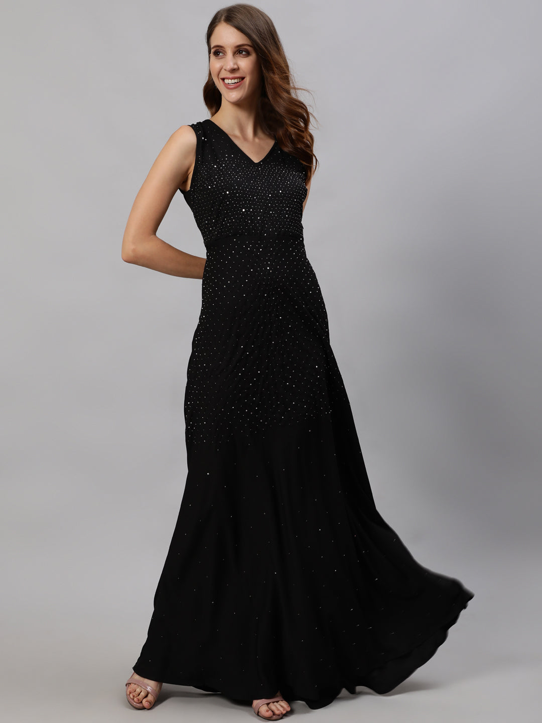 Women's Black Embellished Gown Dress - Ishin