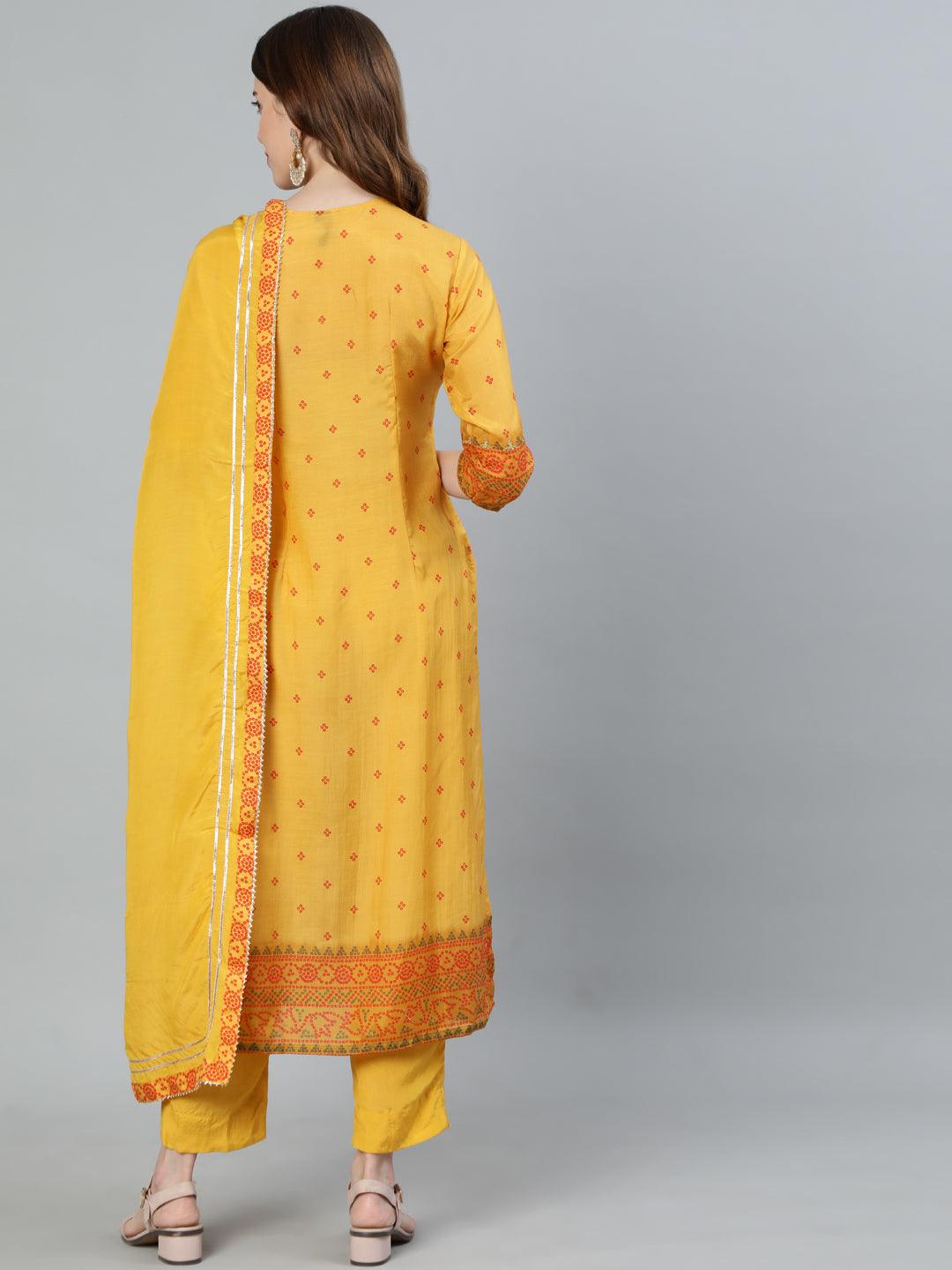 Women's Mustard Kurta With Trouser & Dupatta by Ishin- (3pcs set) - Indiakreations