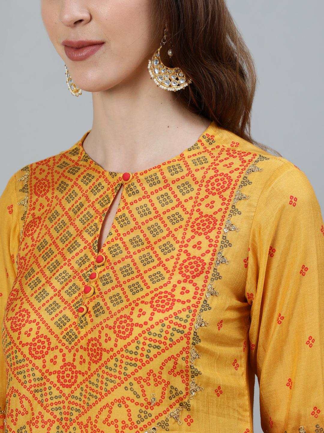 Women's Mustard Kurta With Trouser & Dupatta by Ishin- (3pcs set) - Indiakreations