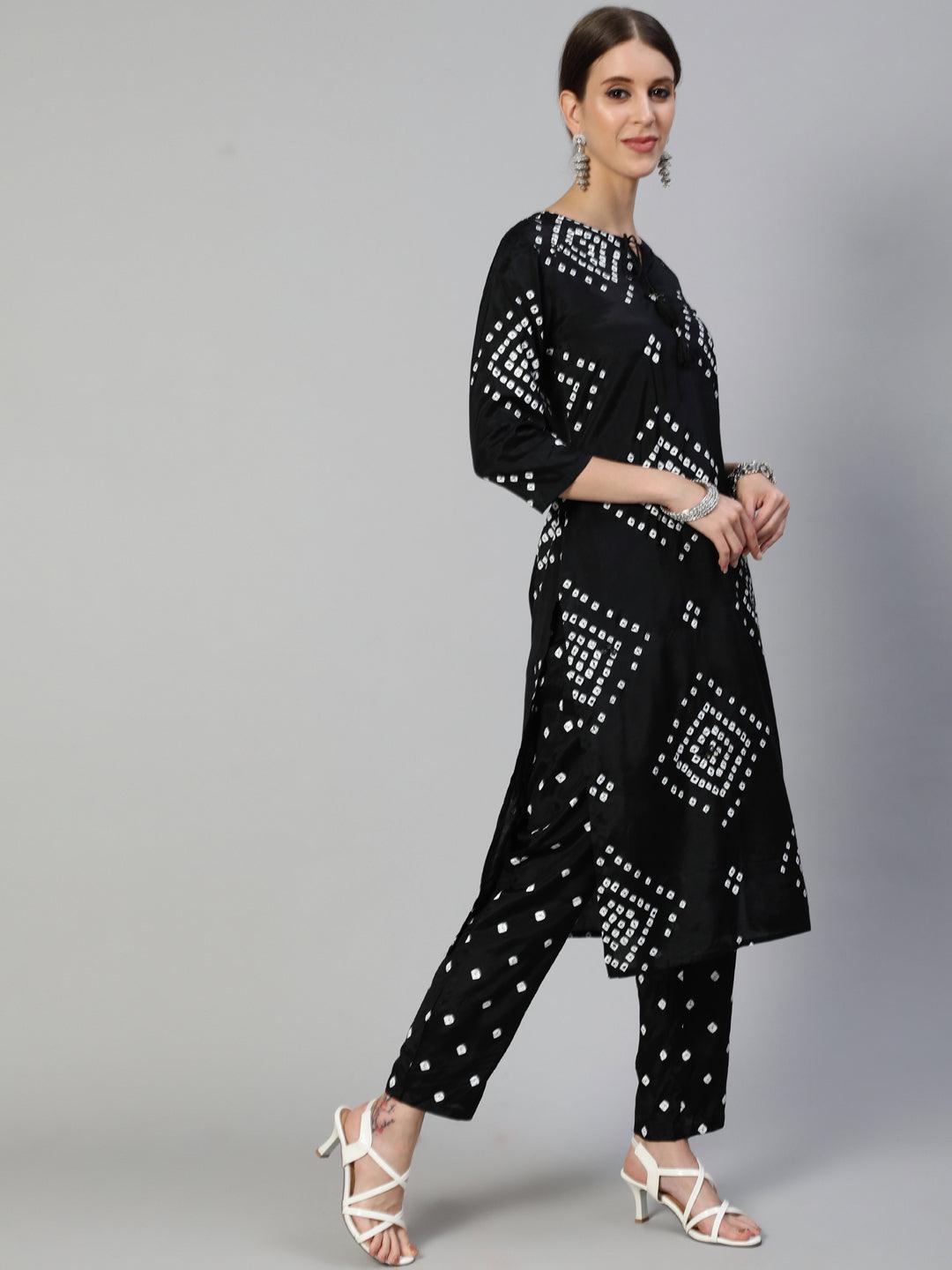 Women's Black Kurta and Trouser with Dupatta Set by Ishin- (3pcs set) - Indiakreations