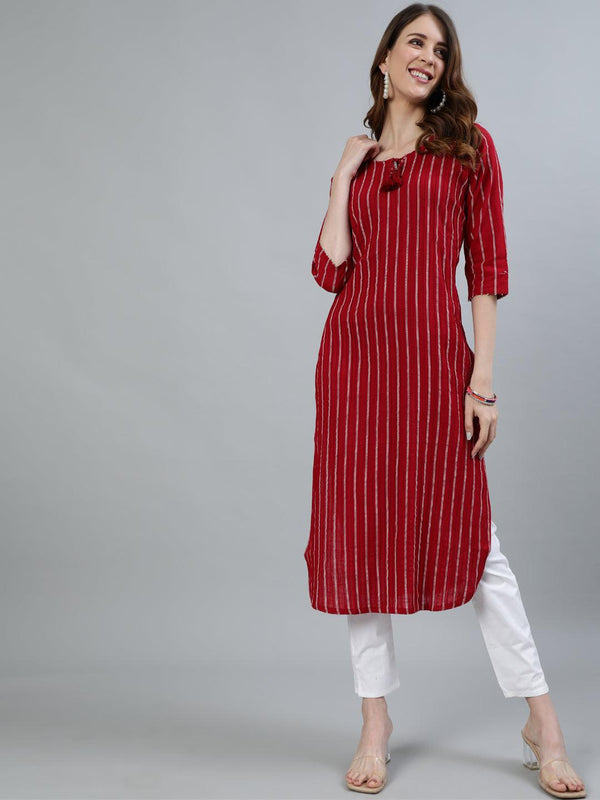 Women's Red Embroidered Pintucks A-Line Kurta - Ishin - Indiakreations