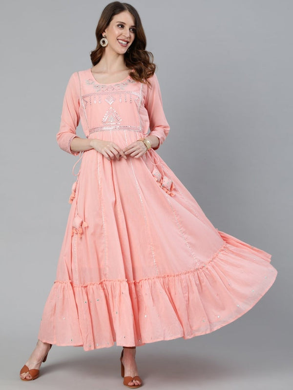 Women's Peach Gota Patti Anarkali Kurta - Ishin