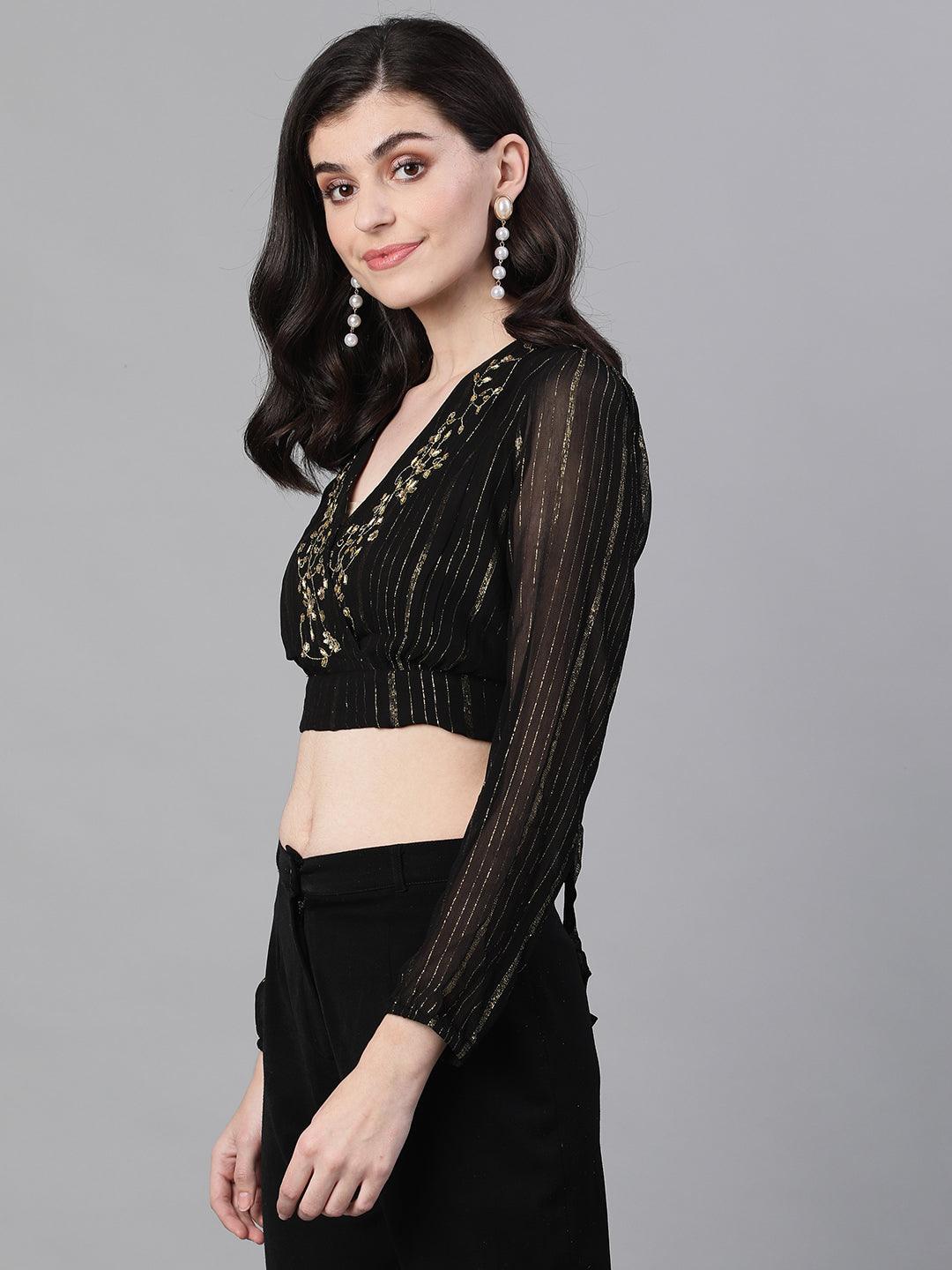 Women Black Polyester Crop Top by Ishin (1pc) - Indiakreations