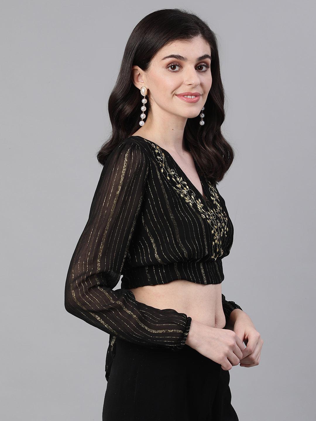 Women Black Polyester Crop Top by Ishin (1pc) - Indiakreations