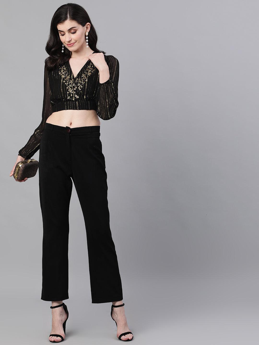 Women Black Polyester Crop Top by Ishin (1pc) - Indiakreations