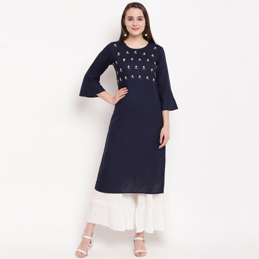 Women's Navy Blue Rayon Kurti With Sharara By Vbuyz (2Pcs Set)