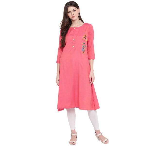 Women's Light Pink A-Line Kurta By Vbuyz- (1Pc Set)