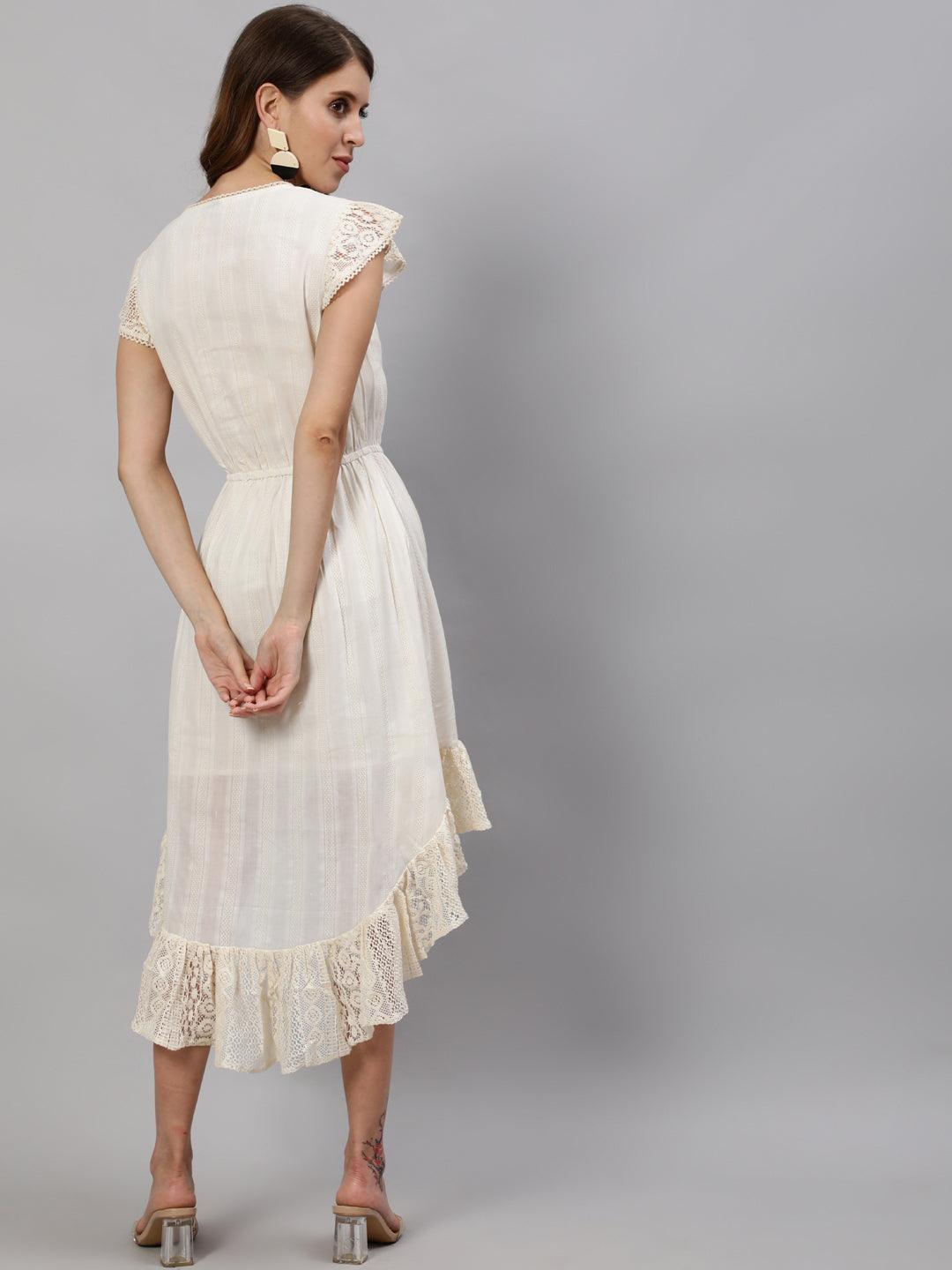 Women's Off White High-Low Dress - Ishin - Indiakreations