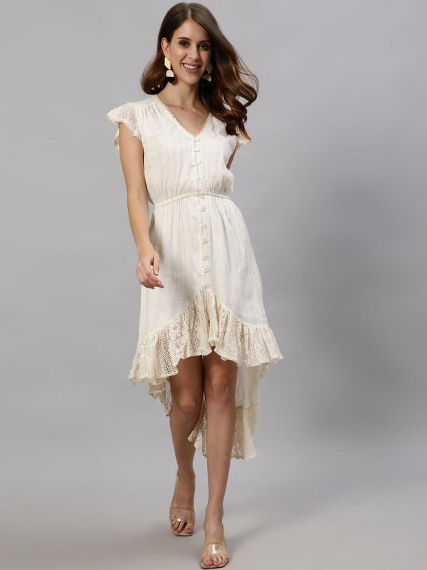 Women's Off White High-Low Dress - Ishin - Indiakreations