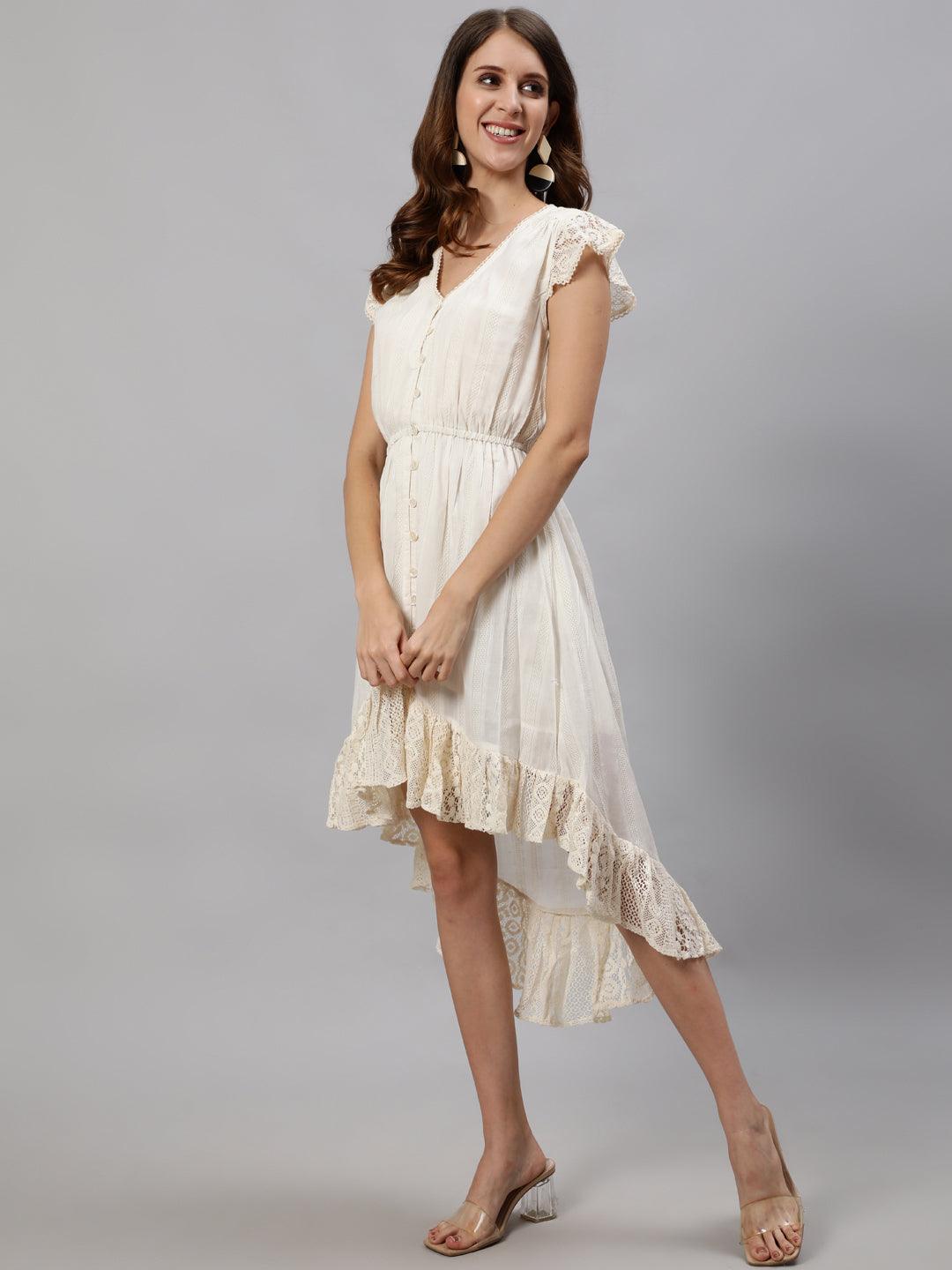 Women's Off White High-Low Dress - Ishin - Indiakreations