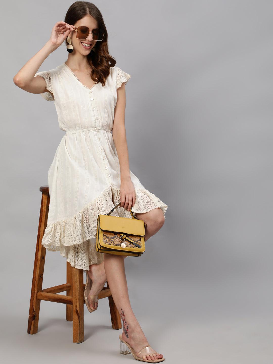 Women's Off White High-Low Dress - Ishin - Indiakreations