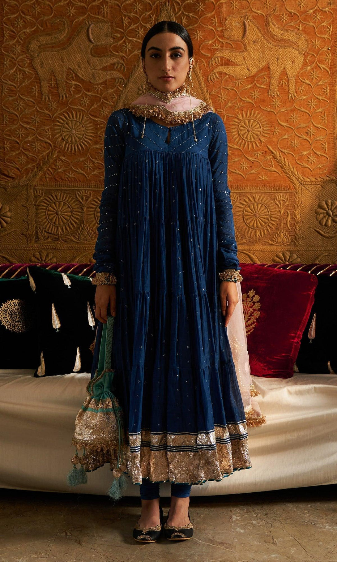 Phillauri Blue Tiered Anarkali With Chooridar And Dupatta - Set Of 3 RTS - Indiakreations