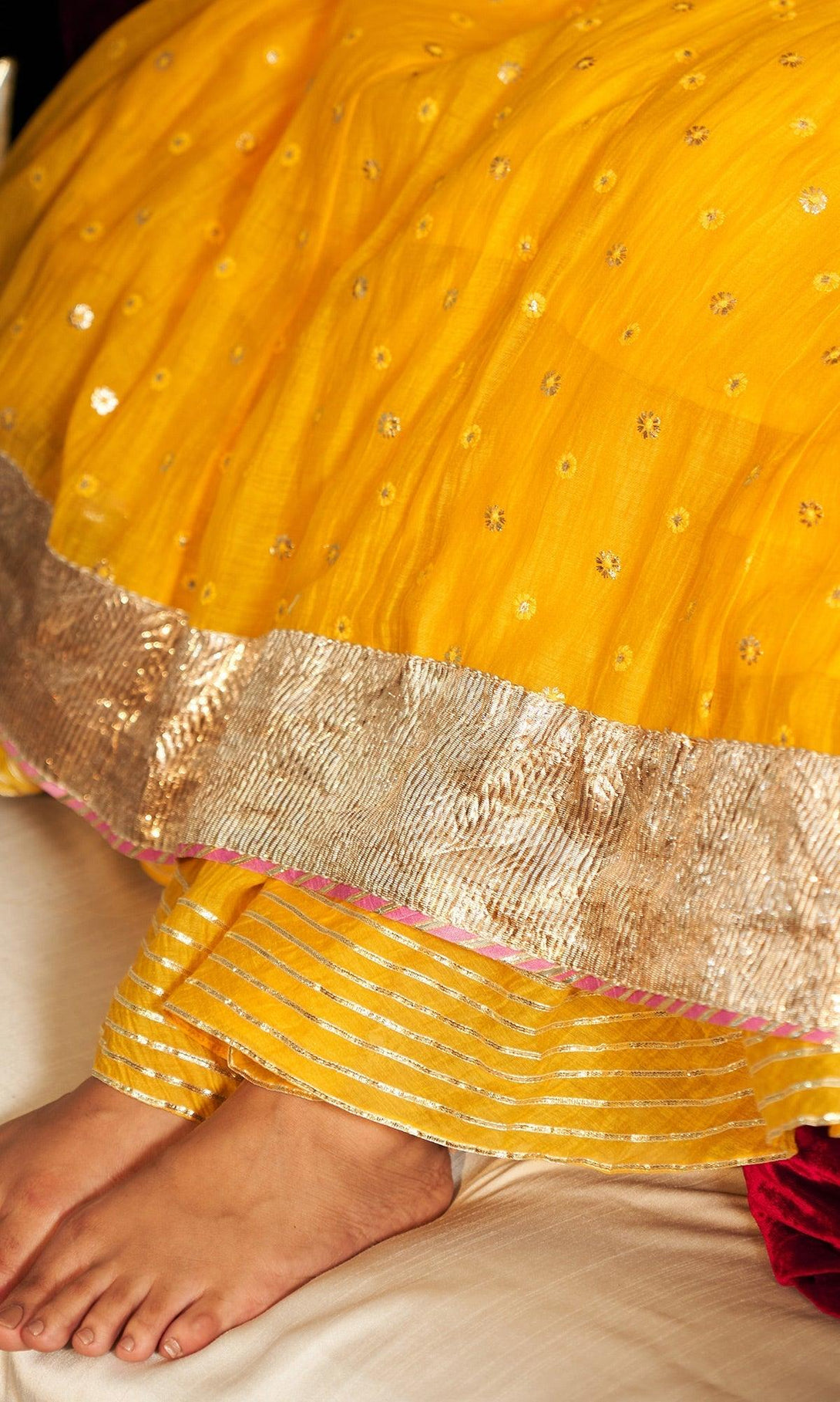 Phillauri Mustard Yellow Angrakha Style Anarkali With Sharara And Dupatta - Set Of 3 RTS - Indiakreations