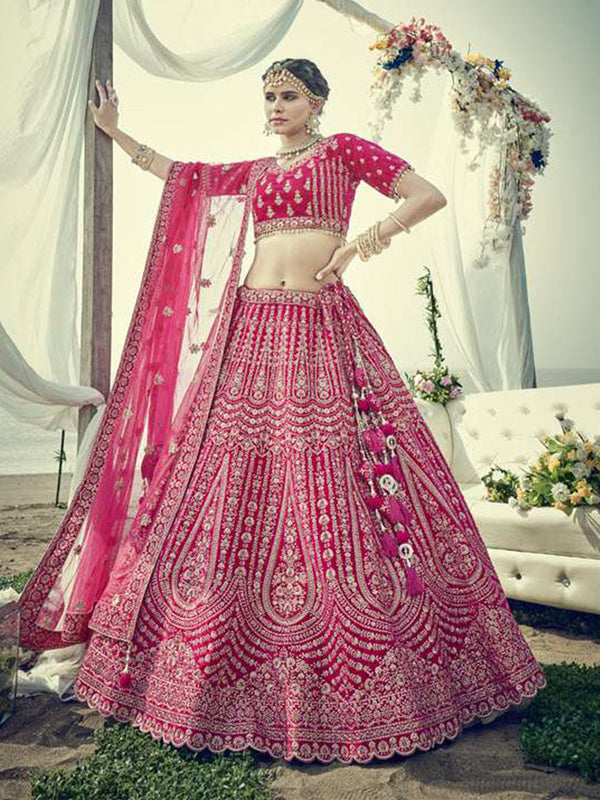 Charming Rani Pink Heavy Velvet Embroidered Lehenga Choli