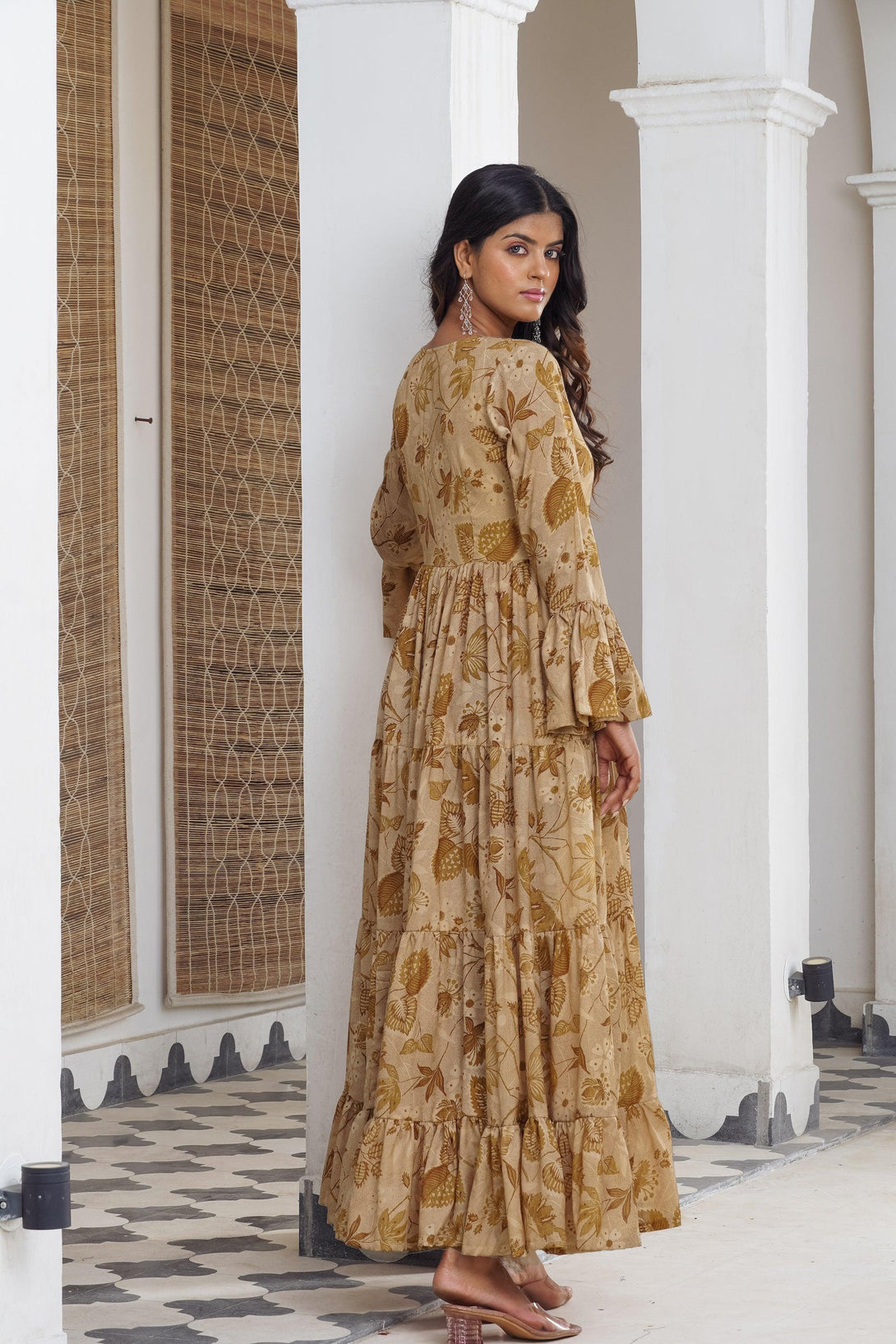 Mustard floral Maxi - Indiakreations