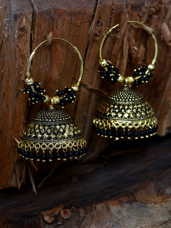 Women's Black & Gold-Plated Enamelled Dome Shaped Jhumkas - Anikas Creation