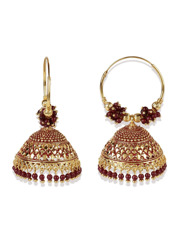 Women's Maroon & Gold-Plated Enamelled Dome Shaped Jhumkas - Anikas Creation