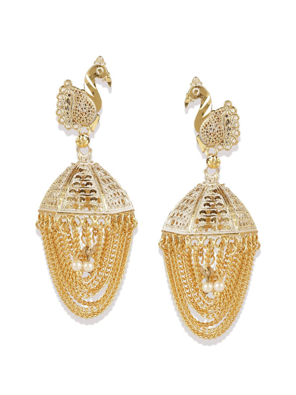 Women's Gold Plated & White Enamelled Peacock Shaped Jhumkas - Anikas Creation