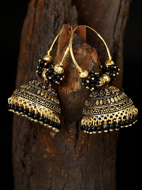 Women's Black & Gold-Plated Enamelled Dome Shaped Jhumkas - Anikas Creation