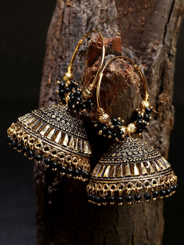 Women's Black & Gold-Plated Enamelled Dome Shaped Jhumkas - Anikas Creation