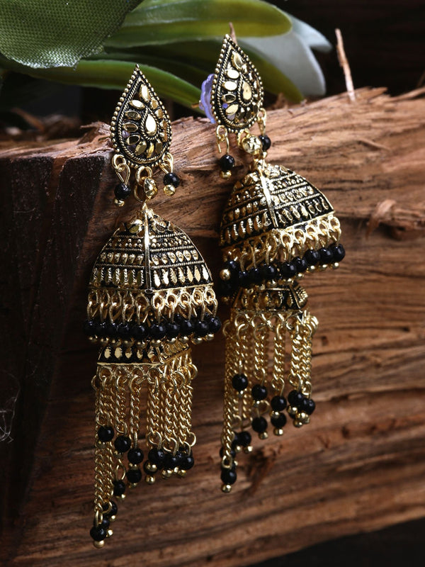 Women's Black & Gold-Plated Enamelled Dome Shaped Jhumkas - Anikas Creation