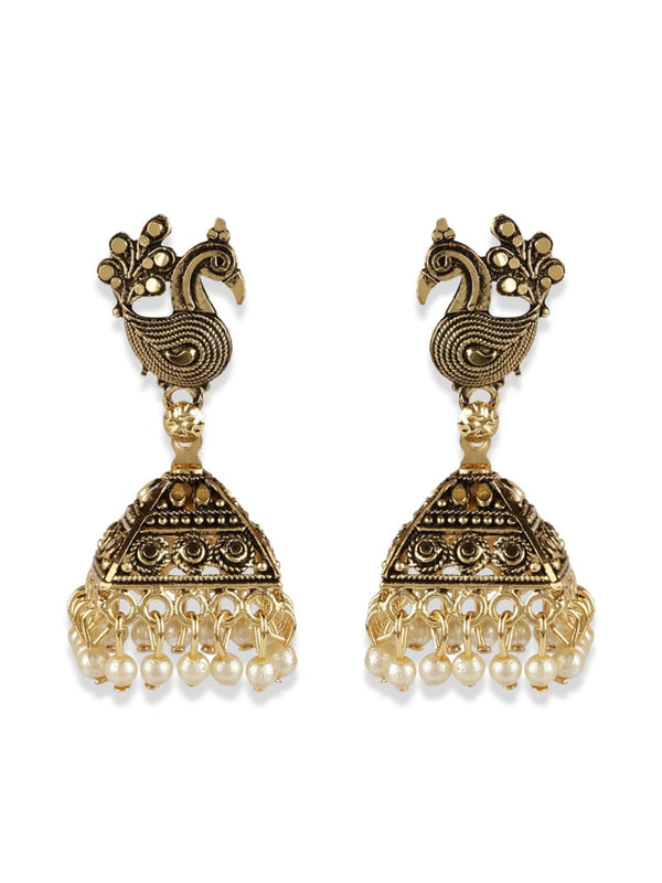 Women's Gold Plated Black Peacock Shaped Enamelled Jhumkas - Anikas Creation