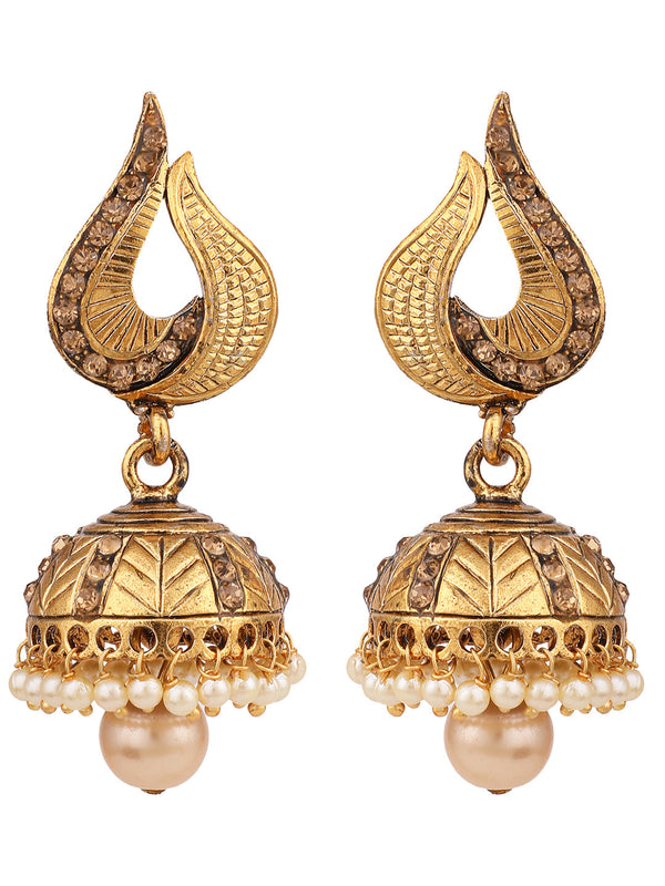 Women's Gold Tone Elegant LCT Stone Studded Traditional Jhumka Earring - Anikas Creation