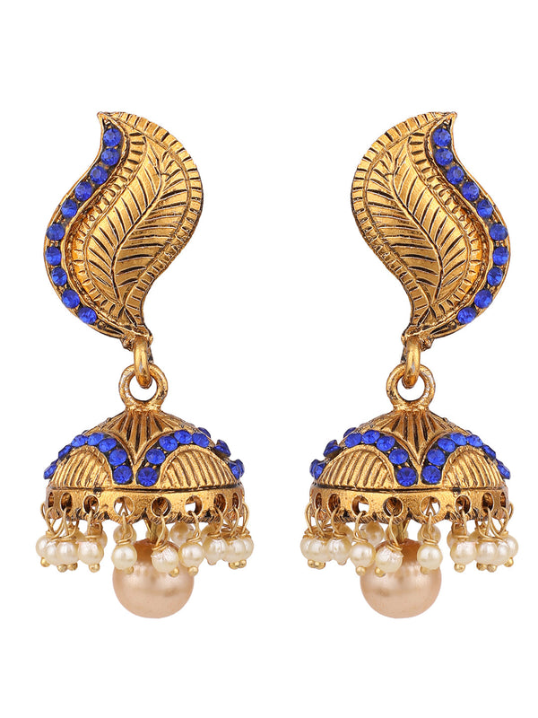 Women's Gold-Toned & LCT Stone Studded & Beaded Dome Shaped Jhumkas Earrings - Anikas Creation