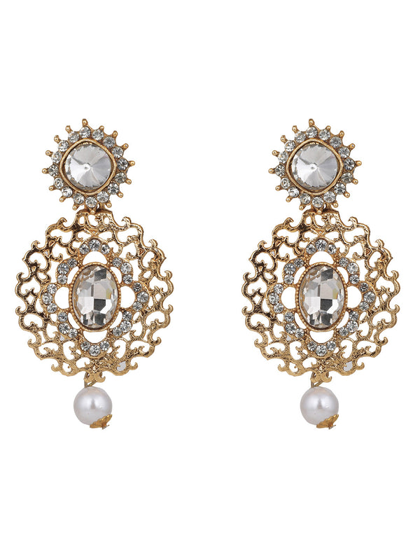 Women's Gold Plated and Cutwork Traditional Stone and pearl Chandbali Earring - Anikas Creation