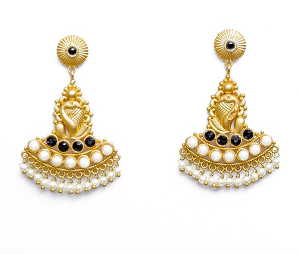 Women's Gold Plated Peacock Inspired Teadrop Earrings - Priyaasi