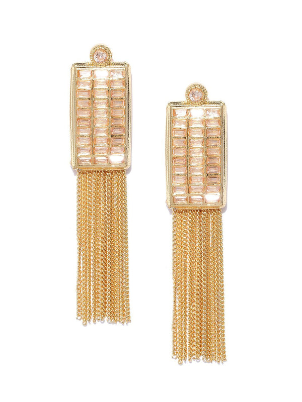 Women's Partywear Rectangle Tassel Earrings - Priyaasi