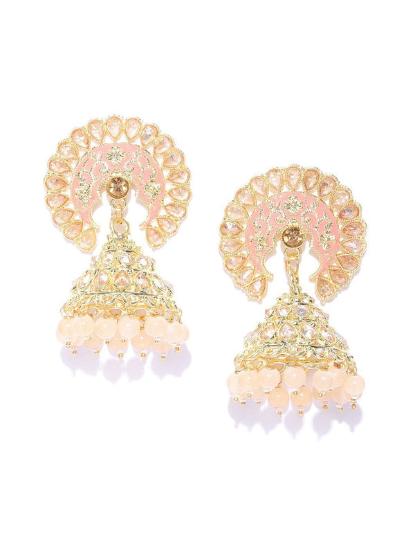 Women's Pink Gold Plated Jhumki Earrings - Priyaasi