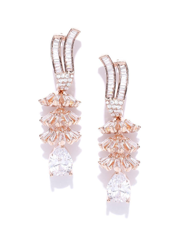 Women's Sparkling Rose Gold American Diamond Drop Earring For Women And Girls - Priyaasi